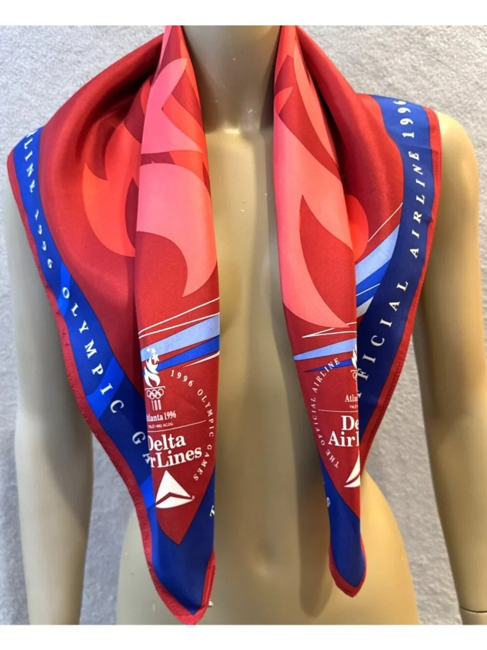 1996 Atlanta Olympics Delta Airlines Silk Crew Scarf Flight Attendant Promo  29